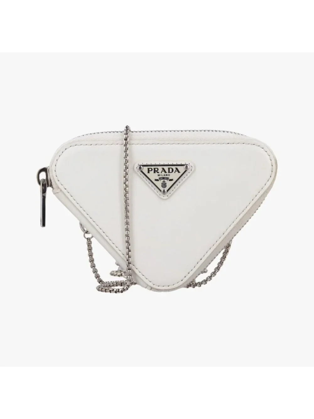 Prada Triangle Chain Pouch White Leather